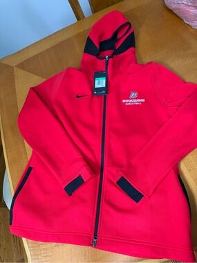 Nike Red and Black Hooded Zip-Up Jacket - Duquesne Basketball